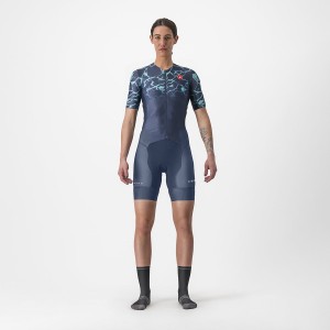 Castelli FREE SANREMO 2 W SHORT SLEEVE Women Suits Blue / Light Turquoise | ADN-905248