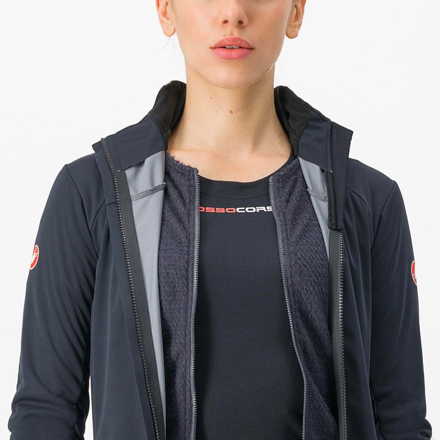 Castelli ALPHA DOPPIO ROS W Women Jackets Black / Silver / Dark | ONP-530876