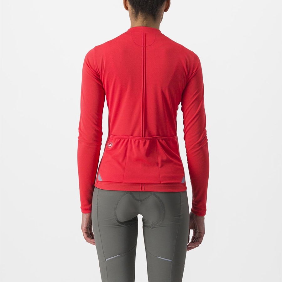 Castelli ANIMA 4 LONG SLEEVE Women Jersey Red | IDM-170326