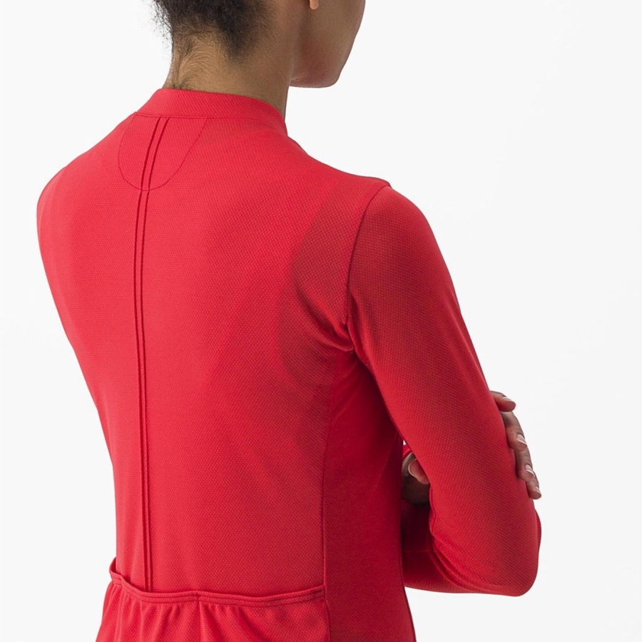 Castelli ANIMA 4 LONG SLEEVE Women Jersey Red | IDM-170326