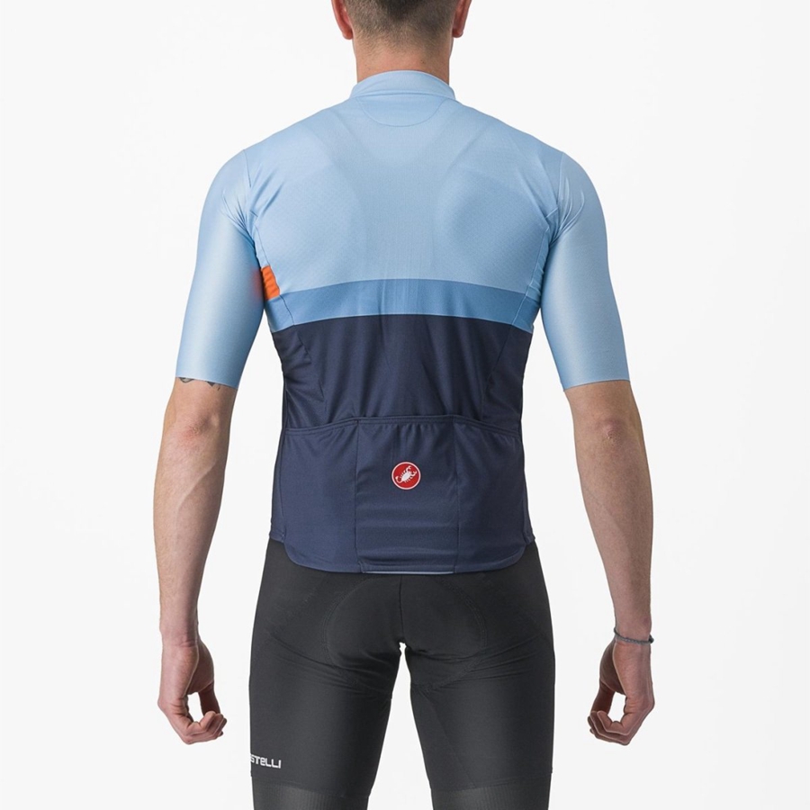 Castelli A BLOCCO Men Jersey Blue / Deep Red Orange | WNT-435072