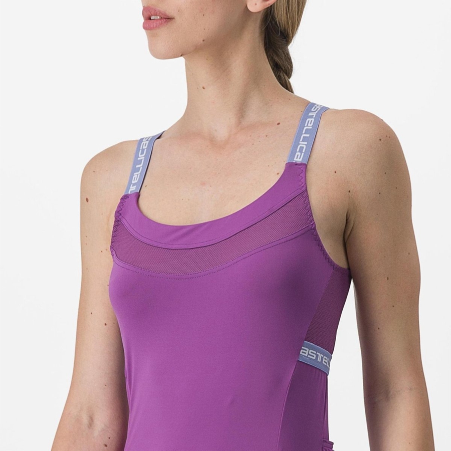 Castelli BAVETTE TOP Women Jersey Purple White | CSO-397402