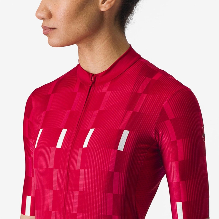 Castelli DIMENSIONE Women Jersey Red / White | YUP-394675