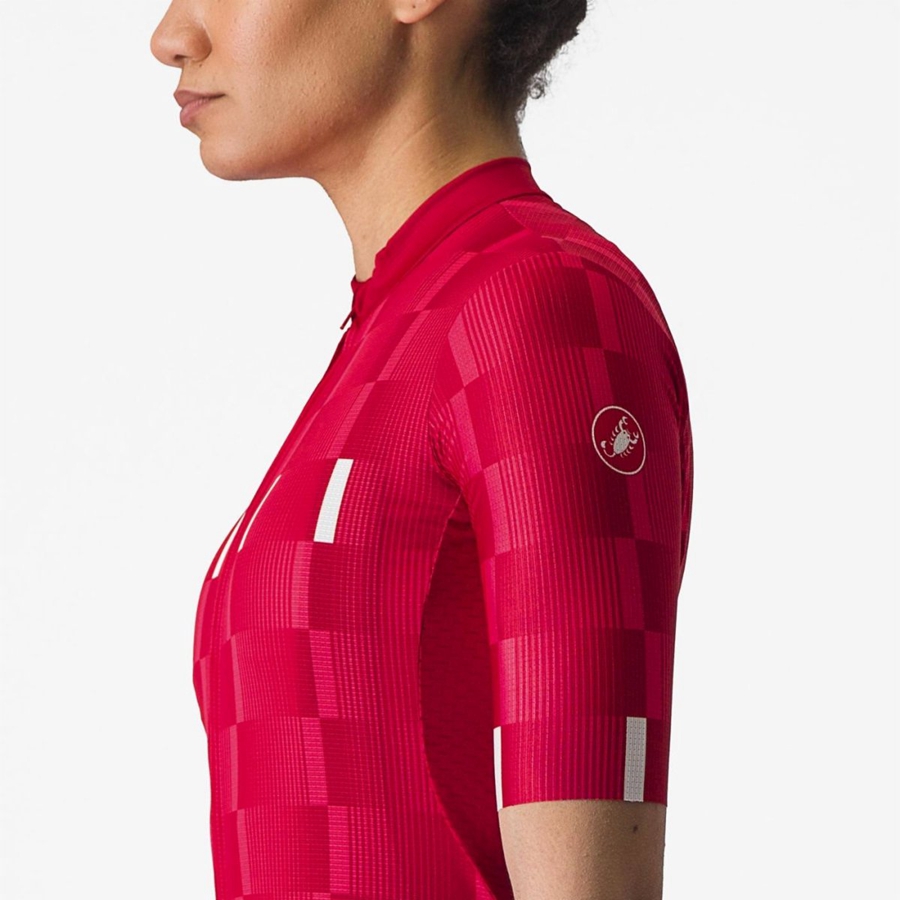 Castelli DIMENSIONE Women Jersey Red / White | YUP-394675