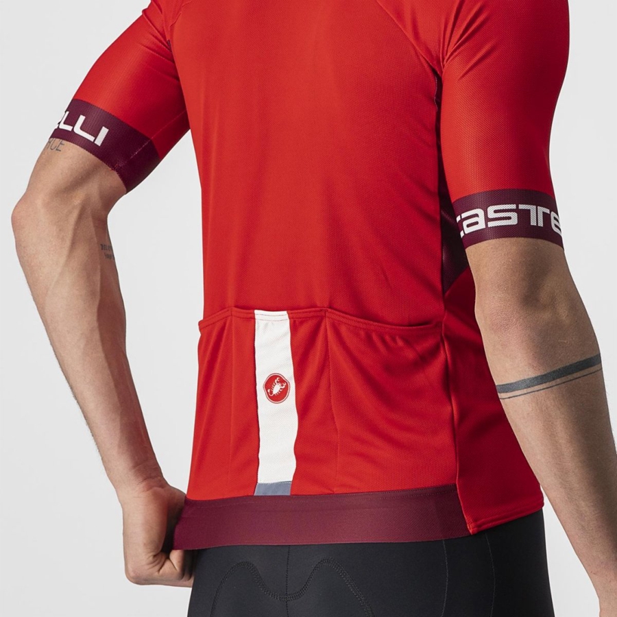 Castelli ENTRATA VI Men Jersey Red / Burgundy / White | JNT-958047