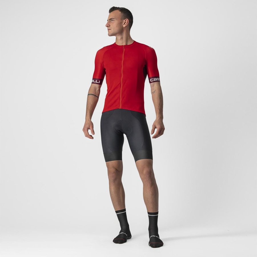 Castelli ENTRATA VI Men Jersey Red / Burgundy / White | JNT-958047