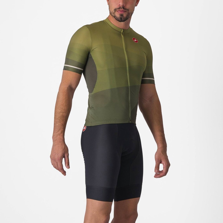 Castelli ORIZZONTE Men Jersey Deep Green / Olive / Silver | QHB-946053