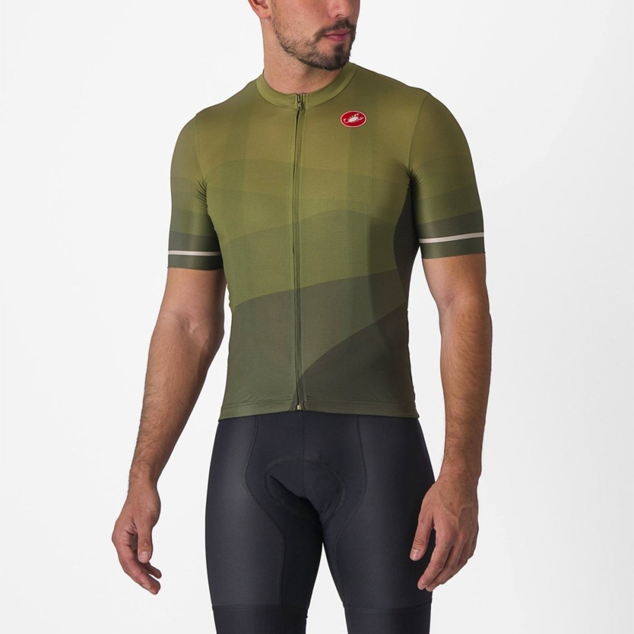 Castelli ORIZZONTE Men Jersey Deep Green / Olive / Silver | QHB-946053