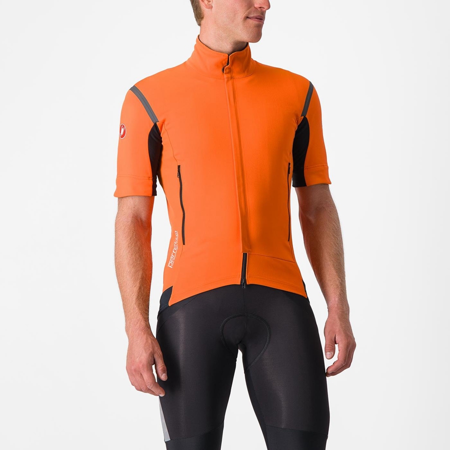 Castelli PERFETTO RoS 2 CONVERTIBLE Men Jackets Red Orange / Dark Grey | QXA-643528