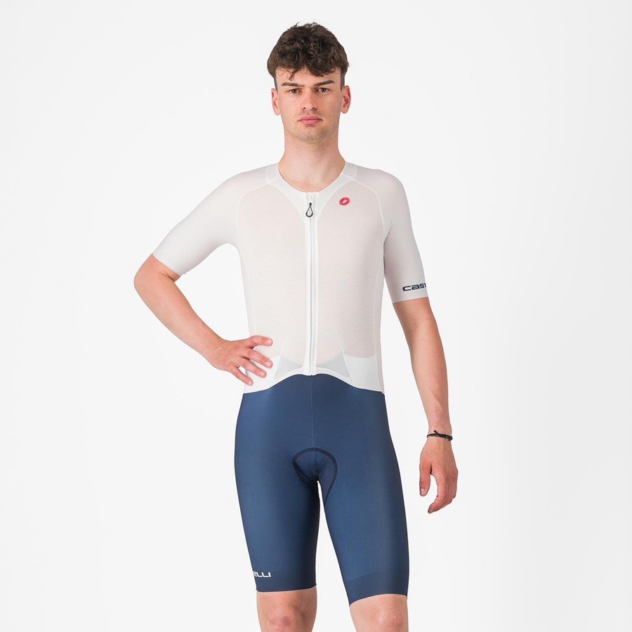 Castelli SANREMO BTW X2 Men Speedsuits White Blue | RAQ-296731