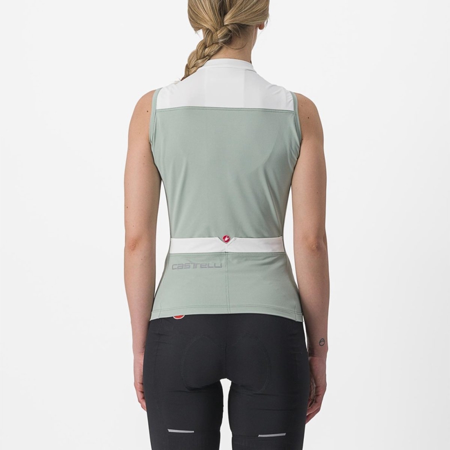 Castelli SOLARIS SLEEVELESS Women Jersey Green / White | PQR-673102